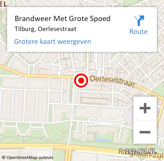 Locatie op kaart van de 112 melding: Brandweer Met Grote Spoed Naar Tilburg, Oerlesestraat op 29 februari 2024 11:49