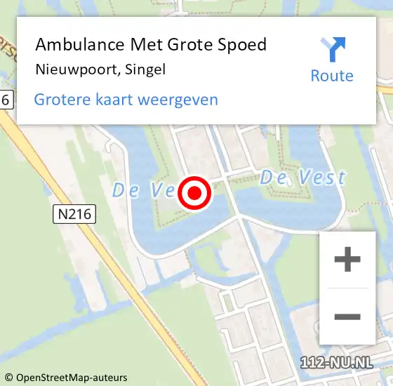 Locatie op kaart van de 112 melding: Ambulance Met Grote Spoed Naar Nieuwpoort, Singel op 29 februari 2024 12:42