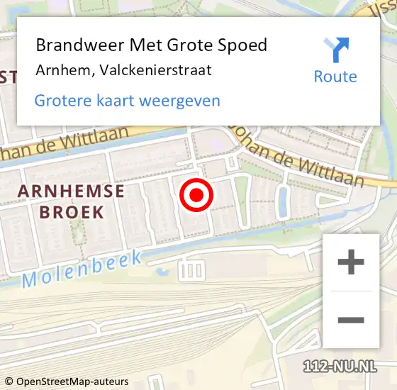 Locatie op kaart van de 112 melding: Brandweer Met Grote Spoed Naar Arnhem, Valckenierstraat op 29 februari 2024 12:48