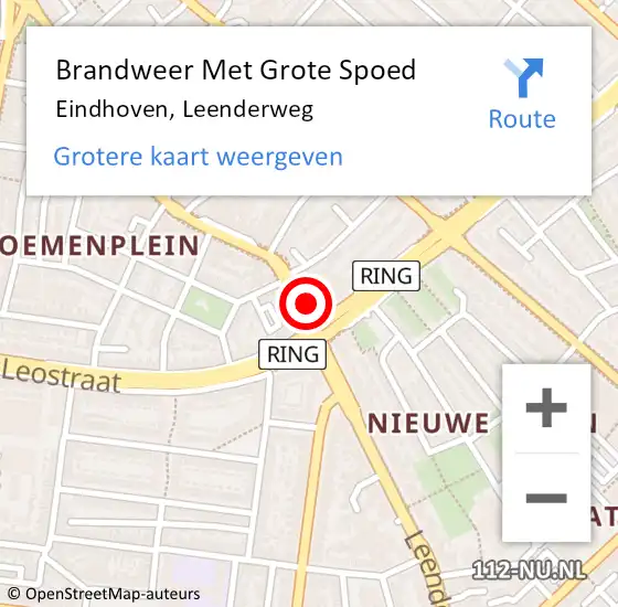 Locatie op kaart van de 112 melding: Brandweer Met Grote Spoed Naar Eindhoven, Leenderweg op 29 februari 2024 12:54