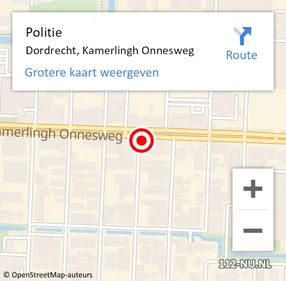 Locatie op kaart van de 112 melding: Politie Dordrecht, Kamerlingh Onnesweg op 29 februari 2024 13:45