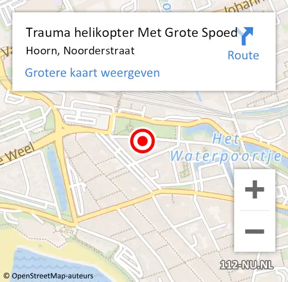 Locatie op kaart van de 112 melding: Trauma helikopter Met Grote Spoed Naar Hoorn, Noorderstraat op 29 februari 2024 13:47