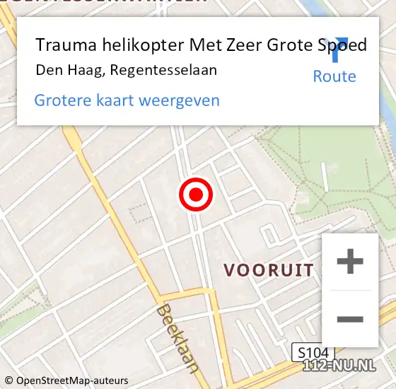 Locatie op kaart van de 112 melding: Trauma helikopter Met Zeer Grote Spoed Naar Den Haag, Regentesselaan op 29 februari 2024 14:04