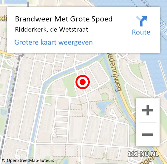 Locatie op kaart van de 112 melding: Brandweer Met Grote Spoed Naar Ridderkerk, de Wetstraat op 29 februari 2024 14:08