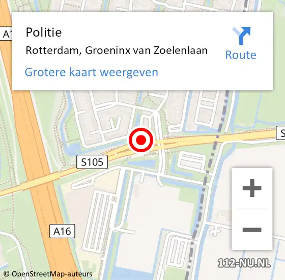 Locatie op kaart van de 112 melding: Politie Rotterdam, Groeninx van Zoelenlaan op 29 februari 2024 14:19