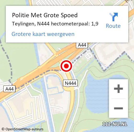 Locatie op kaart van de 112 melding: Politie Met Grote Spoed Naar Teylingen, N444 hectometerpaal: 1,9 op 29 februari 2024 15:00
