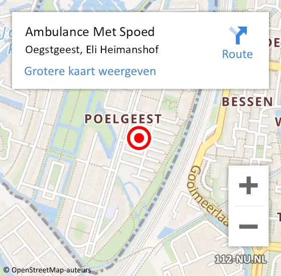 Locatie op kaart van de 112 melding: Ambulance Met Spoed Naar Oegstgeest, Eli Heimanshof op 29 februari 2024 15:01