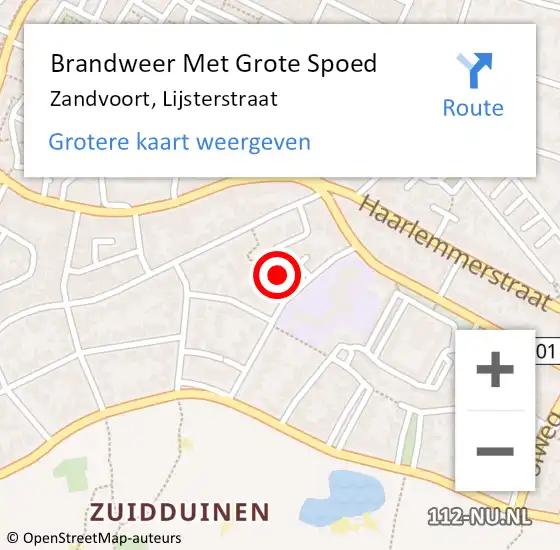 Locatie op kaart van de 112 melding: Brandweer Met Grote Spoed Naar Zandvoort, Lijsterstraat op 29 februari 2024 15:42