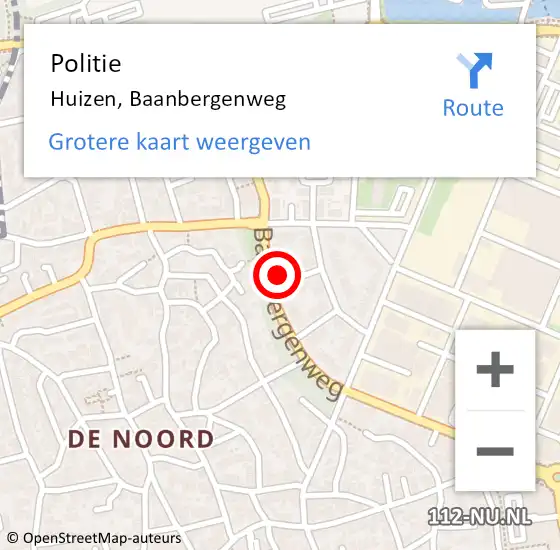 Locatie op kaart van de 112 melding: Politie Huizen, Baanbergenweg op 29 februari 2024 15:56