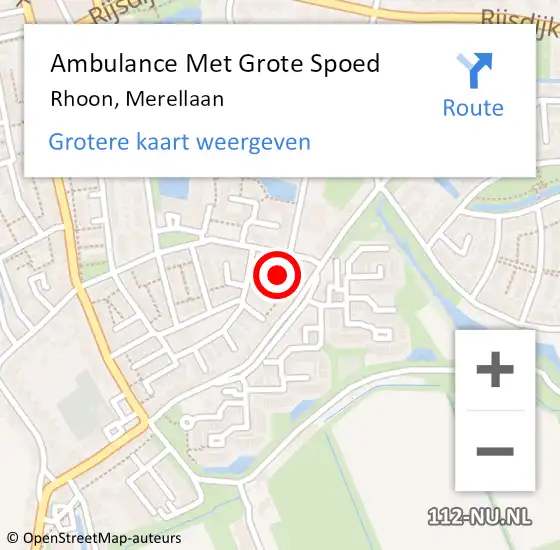 Locatie op kaart van de 112 melding: Ambulance Met Grote Spoed Naar Rhoon, Merellaan op 29 februari 2024 15:58