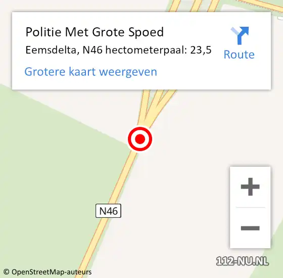 Locatie op kaart van de 112 melding: Politie Met Grote Spoed Naar Eemsdelta, N46 hectometerpaal: 23,5 op 29 februari 2024 16:30