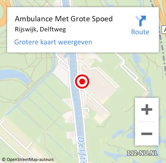 Locatie op kaart van de 112 melding: Ambulance Met Grote Spoed Naar Rijswijk, Delftweg op 29 februari 2024 16:33