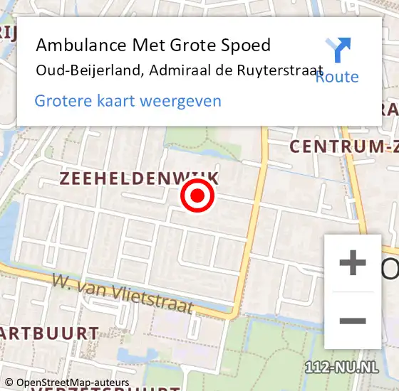 Locatie op kaart van de 112 melding: Ambulance Met Grote Spoed Naar Oud-Beijerland, Admiraal de Ruyterstraat op 29 februari 2024 18:10