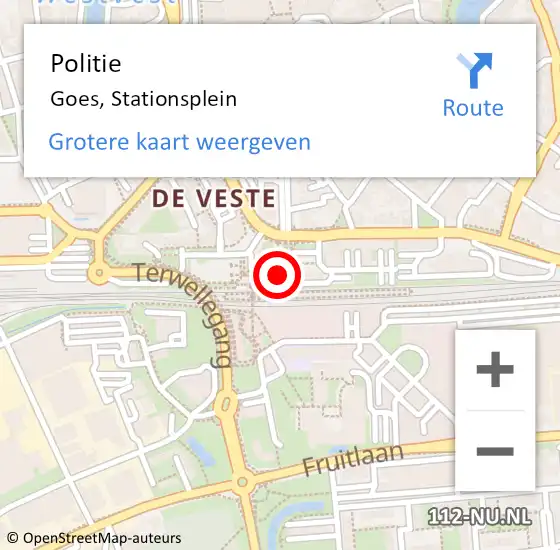 Locatie op kaart van de 112 melding: Politie Goes, Stationsplein op 29 februari 2024 18:49