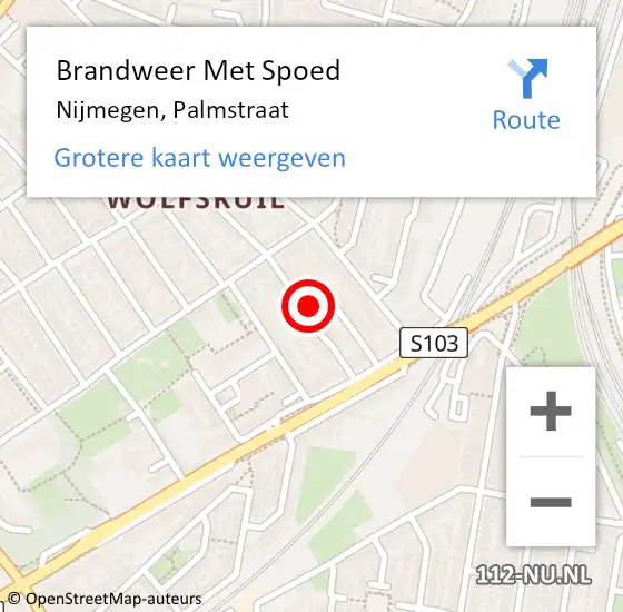 Locatie op kaart van de 112 melding: Brandweer Met Spoed Naar Nijmegen, Palmstraat op 29 februari 2024 18:49