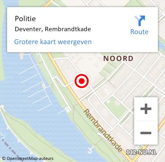 Locatie op kaart van de 112 melding: Politie Deventer, Rembrandtkade op 29 februari 2024 18:51