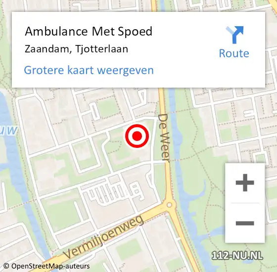 Locatie op kaart van de 112 melding: Ambulance Met Spoed Naar Zaandam, Tjotterlaan op 29 februari 2024 19:08
