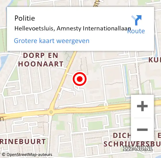 Locatie op kaart van de 112 melding: Politie Hellevoetsluis, Amnesty Internationallaan op 29 februari 2024 19:12