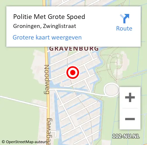 Locatie op kaart van de 112 melding: Politie Met Grote Spoed Naar Groningen, Zwinglistraat op 29 februari 2024 19:20