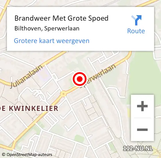 Locatie op kaart van de 112 melding: Brandweer Met Grote Spoed Naar Bilthoven, Sperwerlaan op 29 februari 2024 19:24
