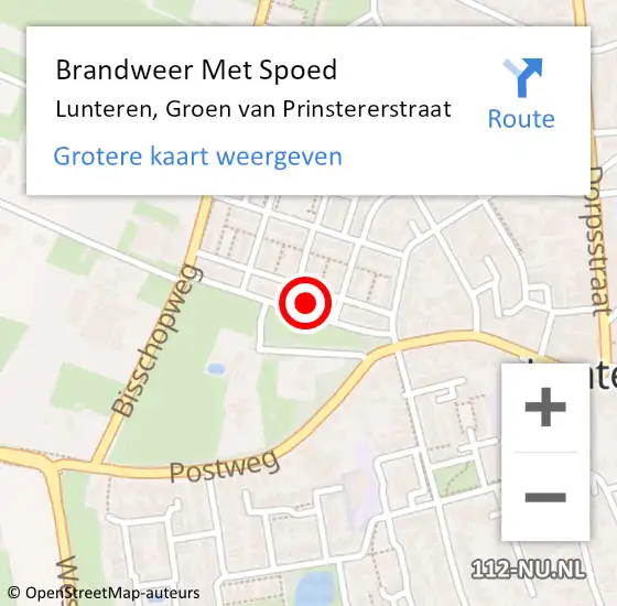 Locatie op kaart van de 112 melding: Brandweer Met Spoed Naar Lunteren, Groen van Prinstererstraat op 29 februari 2024 19:29