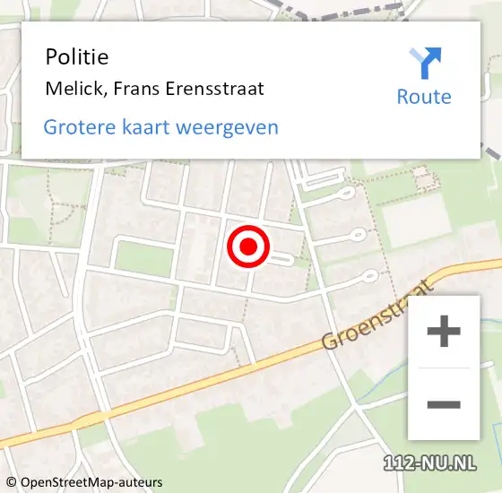 Locatie op kaart van de 112 melding: Politie Melick, Frans Erensstraat op 29 februari 2024 19:29