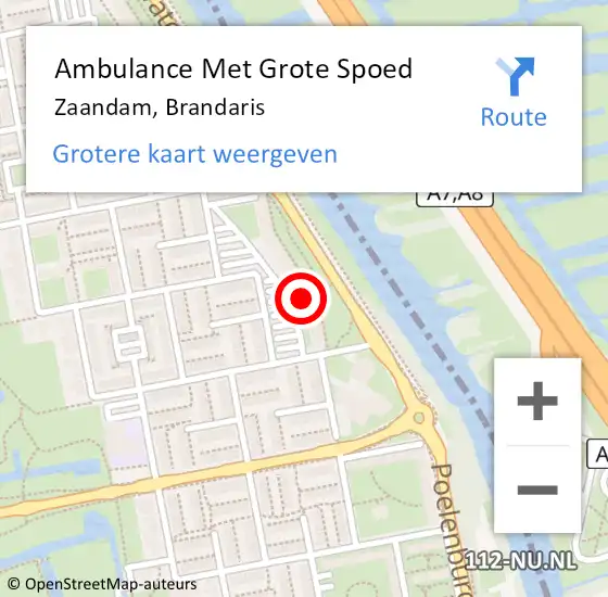 Locatie op kaart van de 112 melding: Ambulance Met Grote Spoed Naar Zaandam, Brandaris op 29 februari 2024 19:40