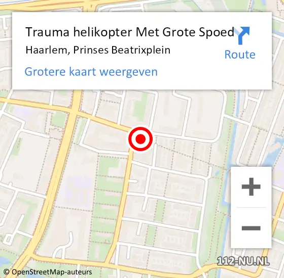 Locatie op kaart van de 112 melding: Trauma helikopter Met Grote Spoed Naar Haarlem, Prinses Beatrixplein op 29 februari 2024 19:46