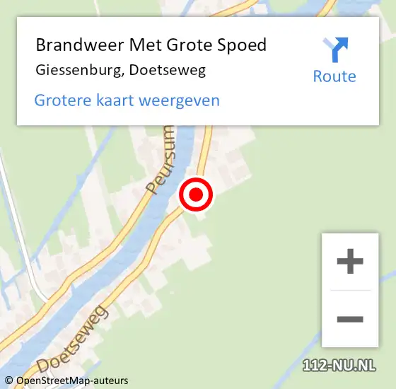 Locatie op kaart van de 112 melding: Brandweer Met Grote Spoed Naar Giessenburg, Doetseweg op 29 februari 2024 20:08