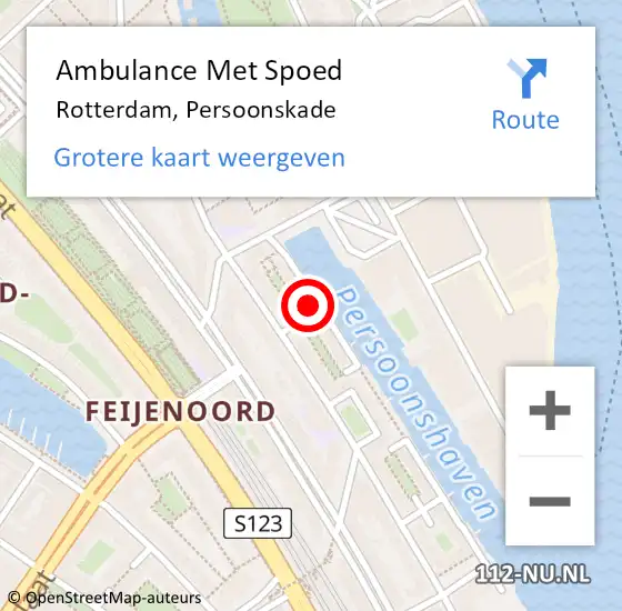 Locatie op kaart van de 112 melding: Ambulance Met Spoed Naar Rotterdam, Persoonskade op 29 februari 2024 20:13