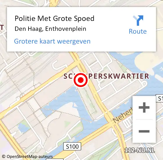 Locatie op kaart van de 112 melding: Politie Met Grote Spoed Naar Den Haag, Enthovenplein op 29 februari 2024 20:46