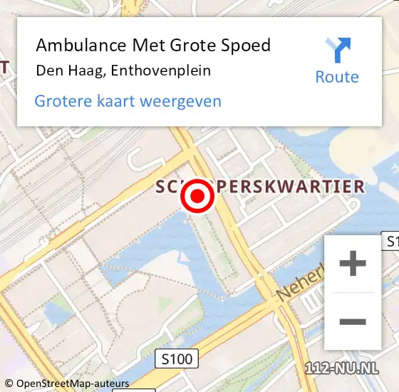 Locatie op kaart van de 112 melding: Ambulance Met Grote Spoed Naar Den Haag, Enthovenplein op 29 februari 2024 20:46