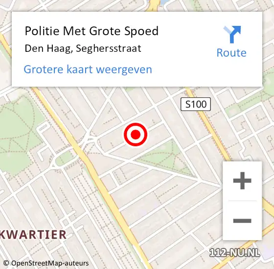 Locatie op kaart van de 112 melding: Politie Met Grote Spoed Naar Den Haag, Seghersstraat op 29 februari 2024 20:49