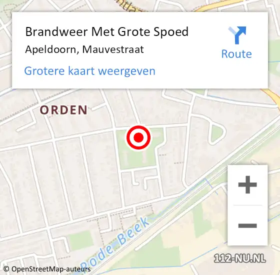 Locatie op kaart van de 112 melding: Brandweer Met Grote Spoed Naar Apeldoorn, Mauvestraat op 29 februari 2024 21:16