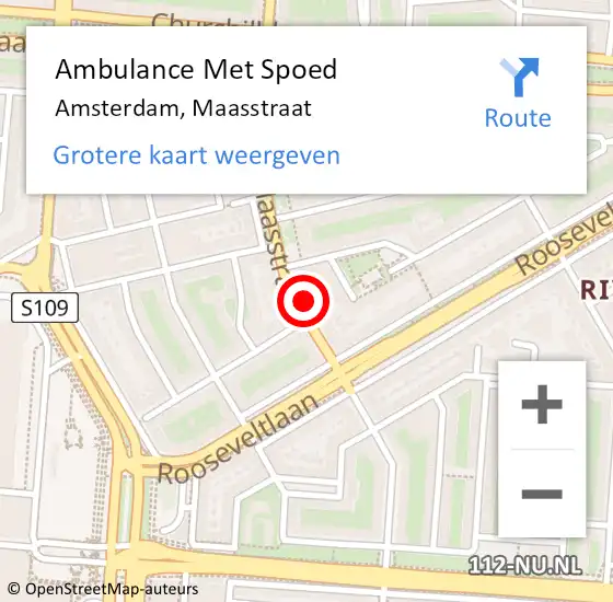 Locatie op kaart van de 112 melding: Ambulance Met Spoed Naar Amsterdam, Maasstraat op 29 februari 2024 21:36