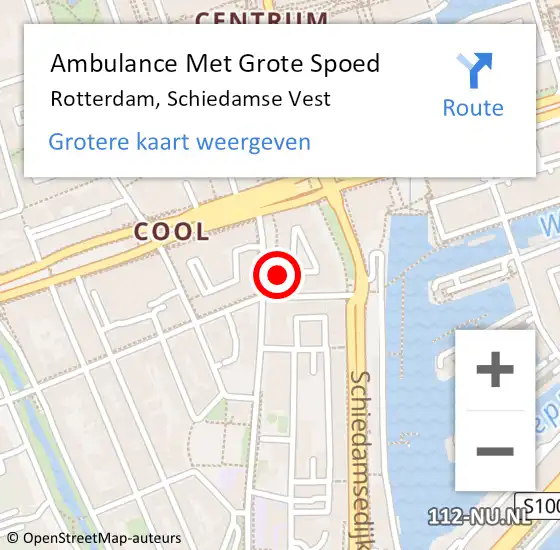 Locatie op kaart van de 112 melding: Ambulance Met Grote Spoed Naar Rotterdam, Schiedamse Vest op 29 februari 2024 22:24