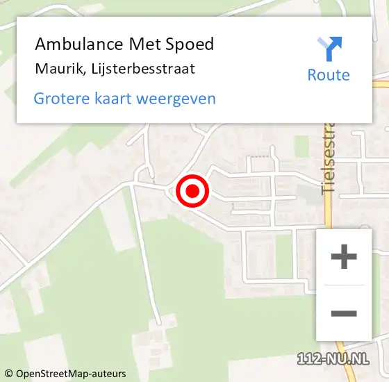 Locatie op kaart van de 112 melding: Ambulance Met Spoed Naar Maurik, Lijsterbesstraat op 27 september 2014 15:19