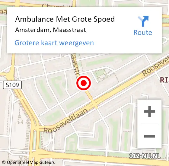 Locatie op kaart van de 112 melding: Ambulance Met Grote Spoed Naar Amsterdam, Maasstraat op 29 februari 2024 22:57