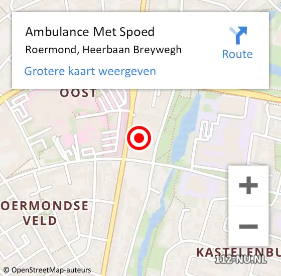 Locatie op kaart van de 112 melding: Ambulance Met Spoed Naar Roermond, Heerbaan Breywegh op 1 maart 2024 00:36