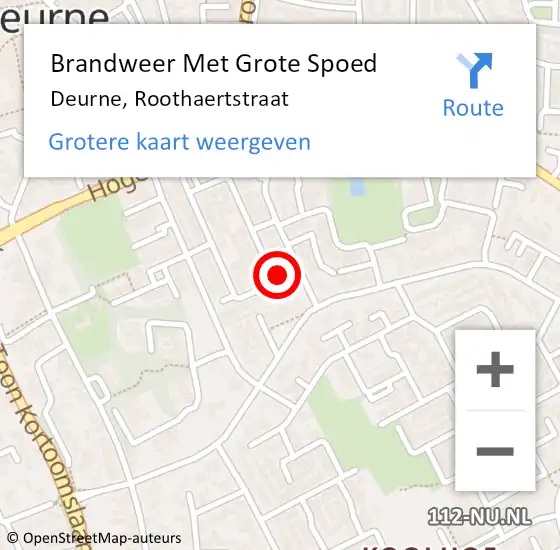Locatie op kaart van de 112 melding: Brandweer Met Grote Spoed Naar Deurne, Roothaertstraat op 1 maart 2024 00:53