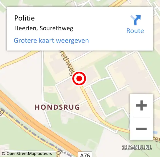 Locatie op kaart van de 112 melding: Politie Heerlen, Sourethweg op 1 maart 2024 01:24