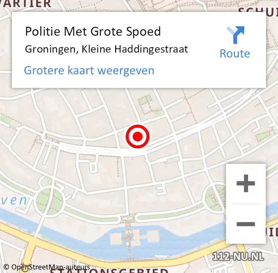 Locatie op kaart van de 112 melding: Politie Met Grote Spoed Naar Groningen, Kleine Haddingestraat op 1 maart 2024 02:07