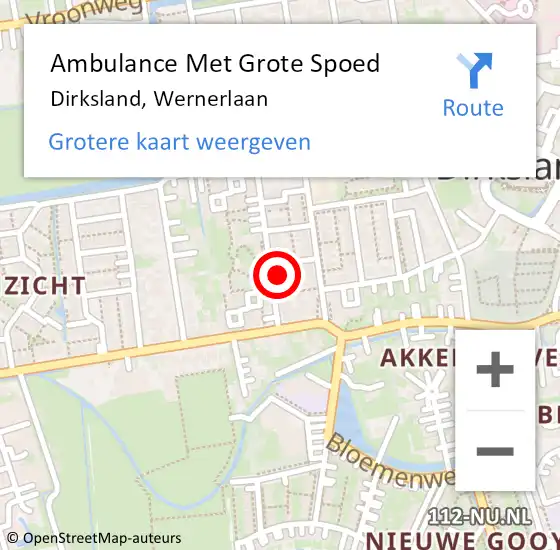 Locatie op kaart van de 112 melding: Ambulance Met Grote Spoed Naar Dirksland, Wernerlaan op 1 maart 2024 02:36