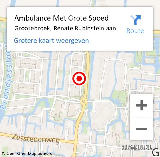Locatie op kaart van de 112 melding: Ambulance Met Grote Spoed Naar Grootebroek, Renate Rubinsteinlaan op 1 maart 2024 03:07