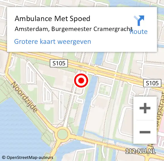 Locatie op kaart van de 112 melding: Ambulance Met Spoed Naar Amsterdam, Burgemeester Cramergracht op 1 maart 2024 04:01