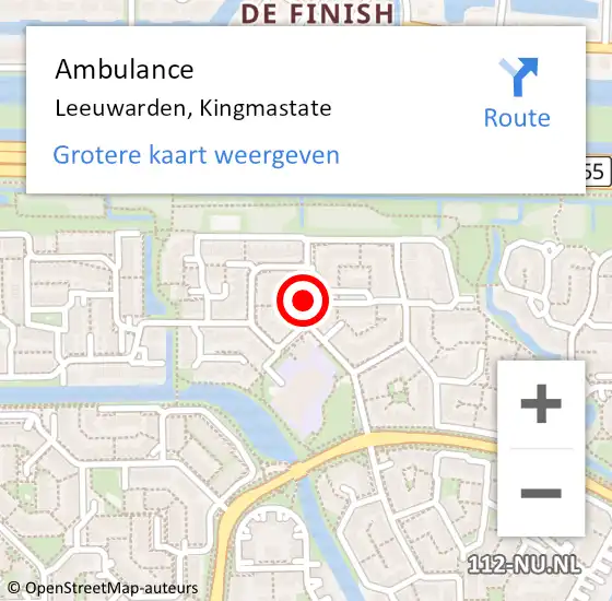 Locatie op kaart van de 112 melding: Ambulance Leeuwarden, Kingmastate op 1 maart 2024 08:08