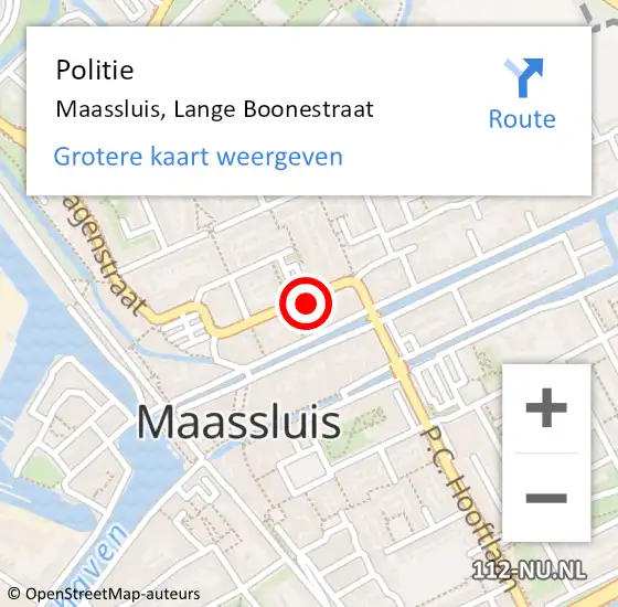 Locatie op kaart van de 112 melding: Politie Maassluis, Lange Boonestraat op 1 maart 2024 08:28