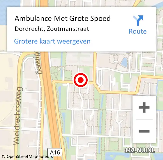 Locatie op kaart van de 112 melding: Ambulance Met Grote Spoed Naar Dordrecht, Zoutmanstraat op 1 maart 2024 08:31