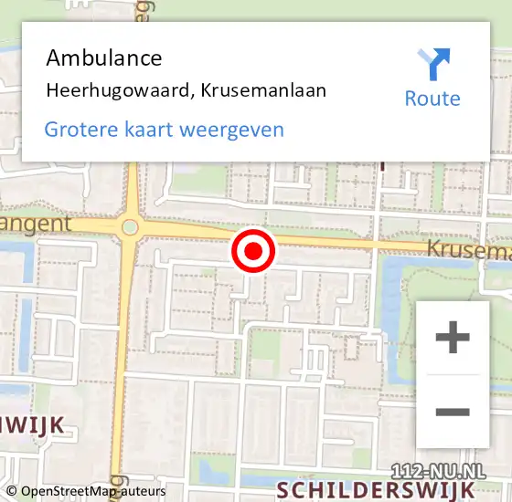 Locatie op kaart van de 112 melding: Ambulance Heerhugowaard, Krusemanlaan op 1 maart 2024 08:50