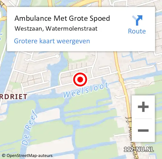 Locatie op kaart van de 112 melding: Ambulance Met Grote Spoed Naar Westzaan, Watermolenstraat op 1 maart 2024 08:51